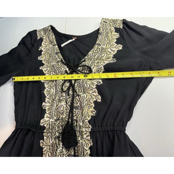 Free People Wildest Moments Peplum Tunic Top Sz M Boho Hippie Lace Up Black - Picture 8 of 12